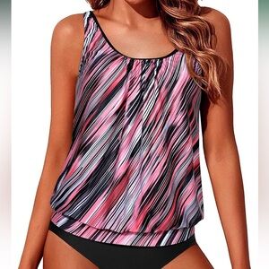 NWT Yonique Blouson Tankini Swimsuit Top, XS